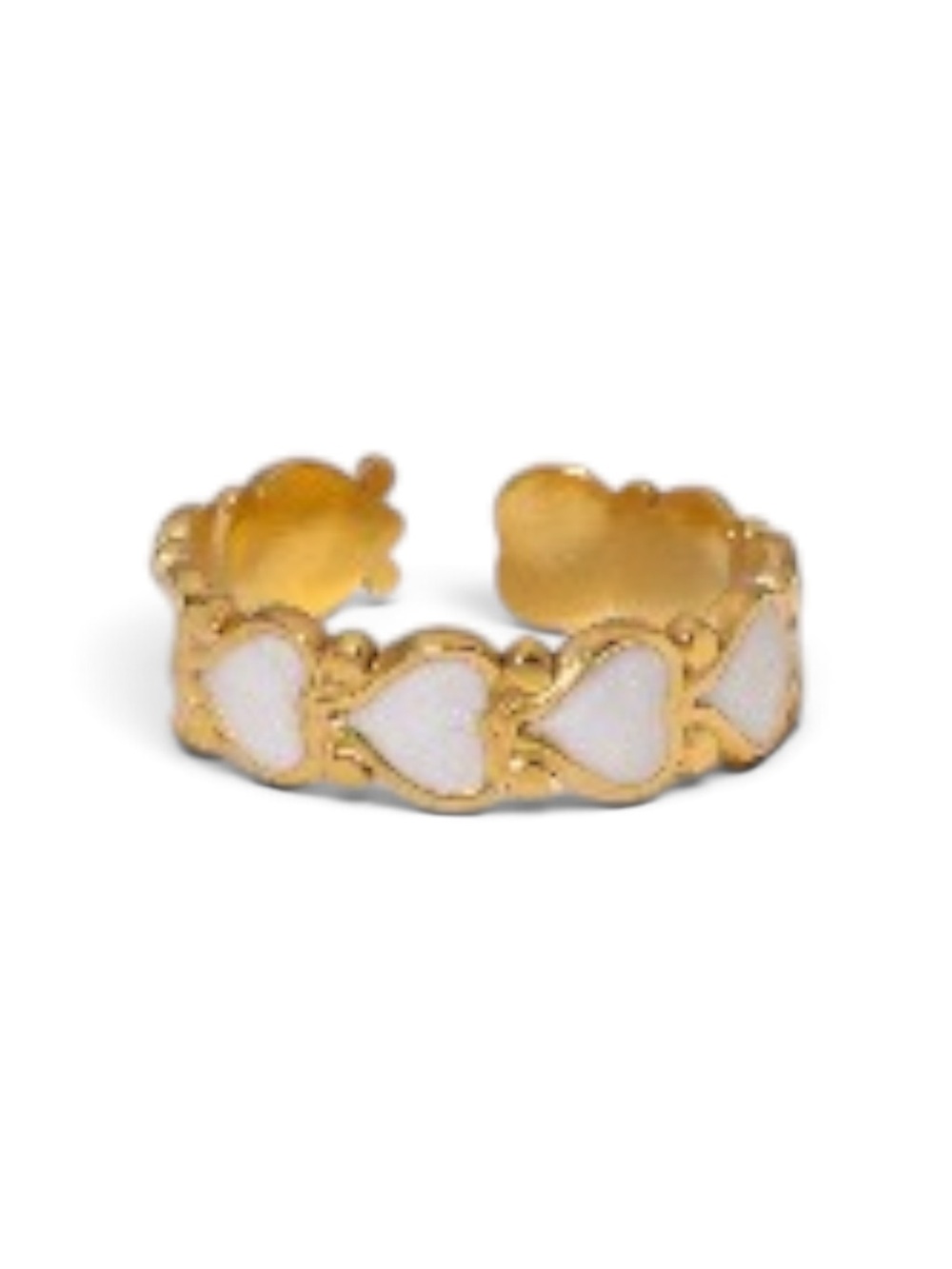Gold plated Heart Accent Open Ring with White Enamel